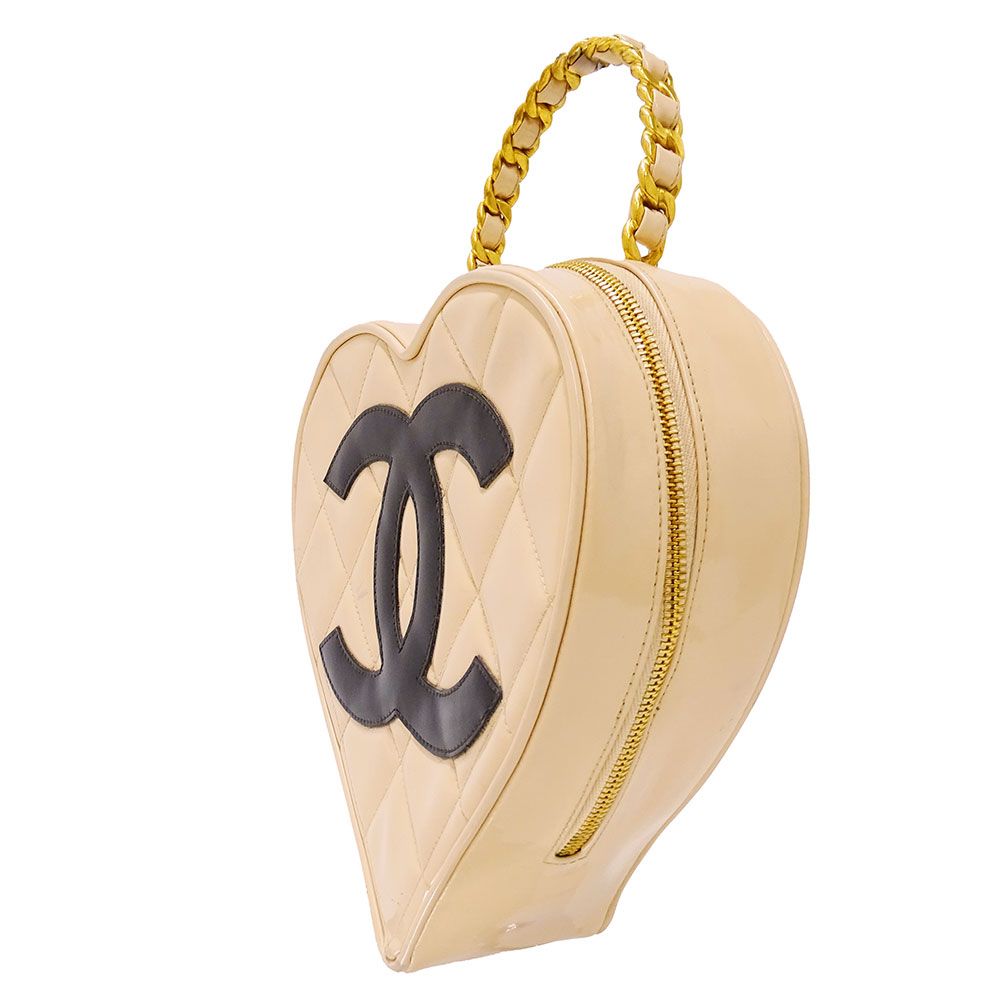 Chanel Bag Handbag Quilted Enamel Heart Vanity Bag Beige Gold Handheld — view 4