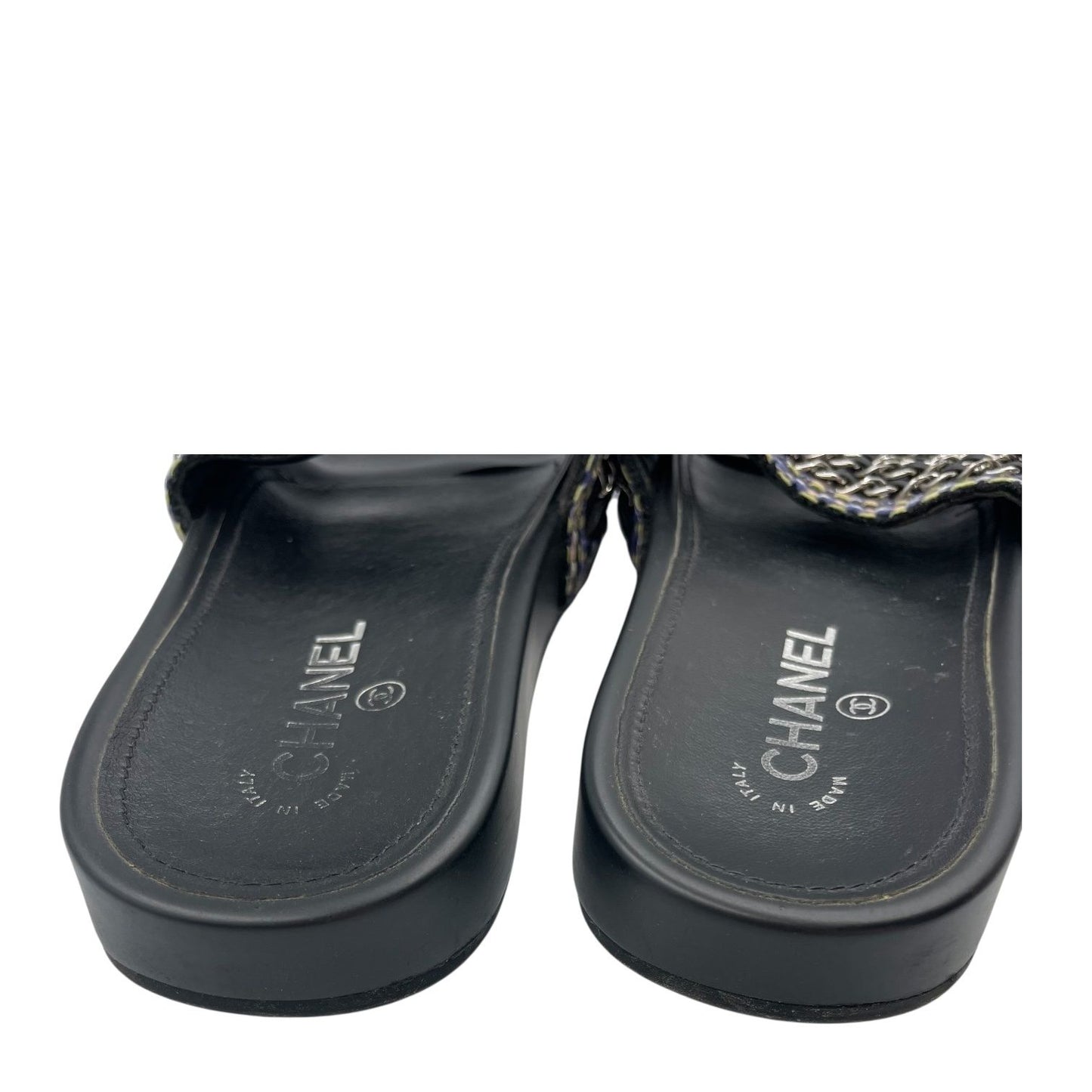 Chanel Sandals Leather CC Logo 6 Chain Shoes Flat Black — view 6