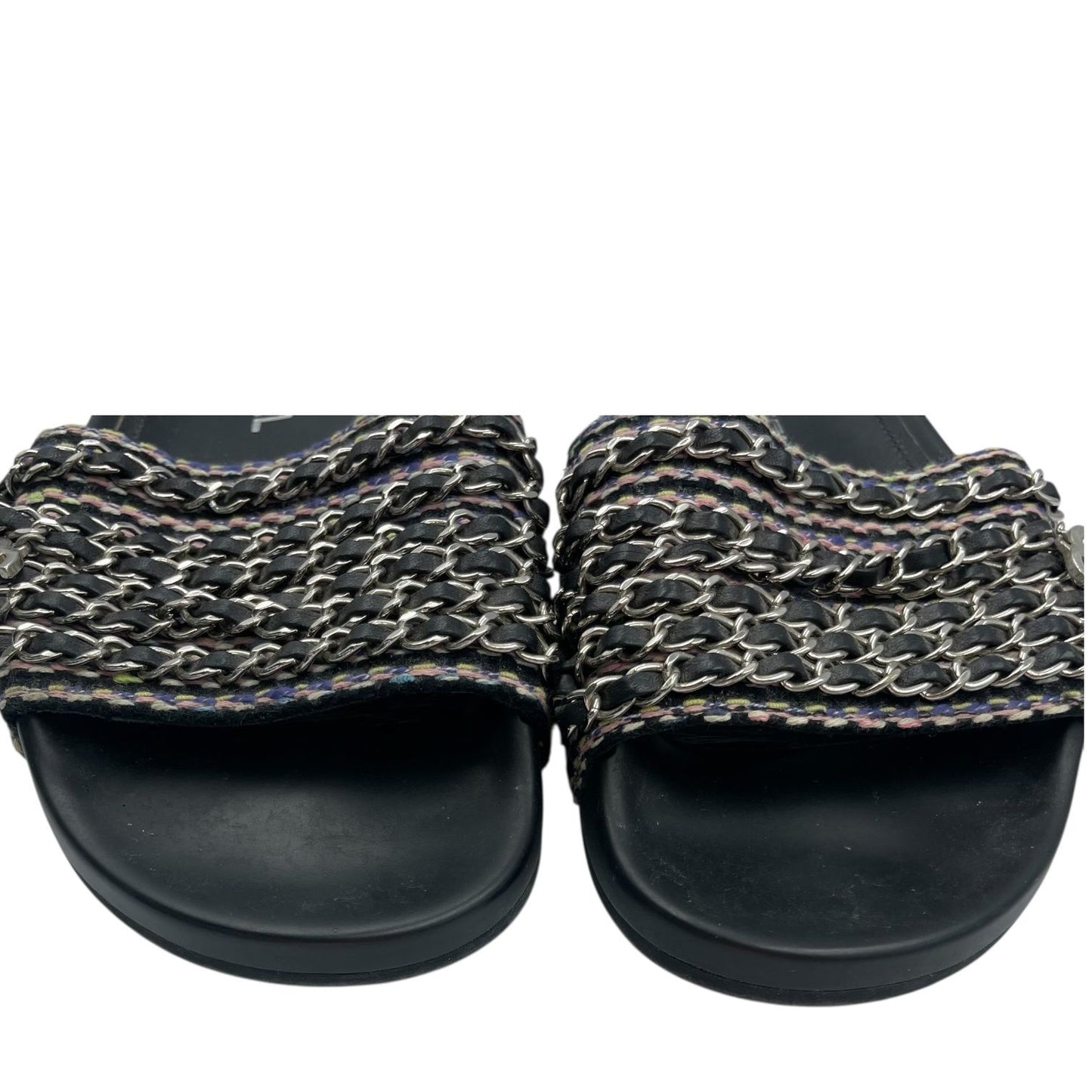 Chanel Sandals Leather CC Logo 6 Chain Shoes Flat Black — view 5