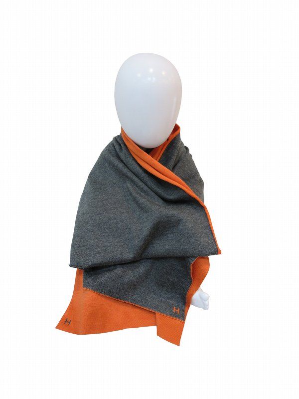 Hermes Scarf Reversible Logo Cashmere Silk