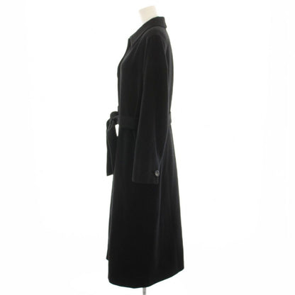 Dior Collarless Coat Long Ribbon Belt Vintage 9 Black YT — view 2