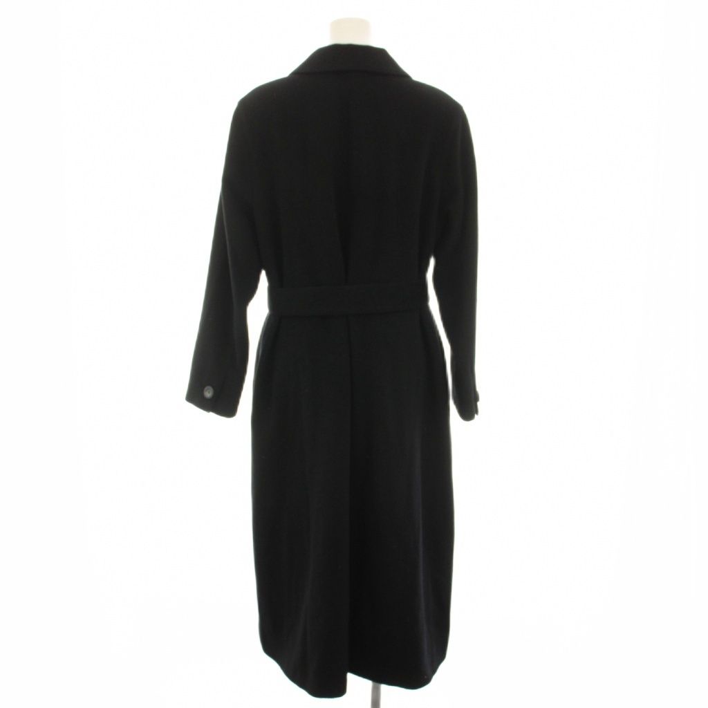 Dior Collarless Coat Long Ribbon Belt Vintage 9 Black YT — view 3