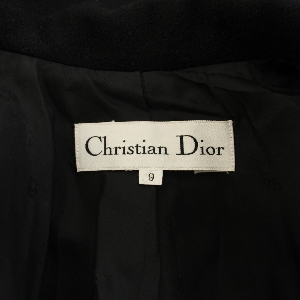 Dior Collarless Coat Long Ribbon Belt Vintage 9 Black YT — view 5