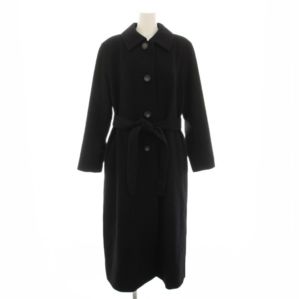 Dior Collarless Coat Long Ribbon Belt Vintage 9 Black YT
