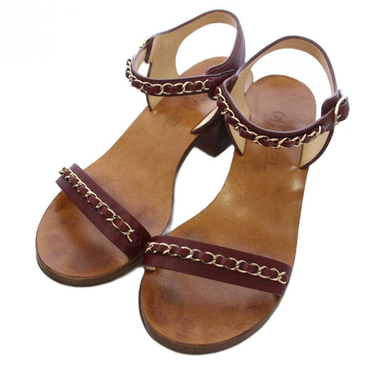 Chanel Sandals Chain Leather Strap 37c Bordeaux TK