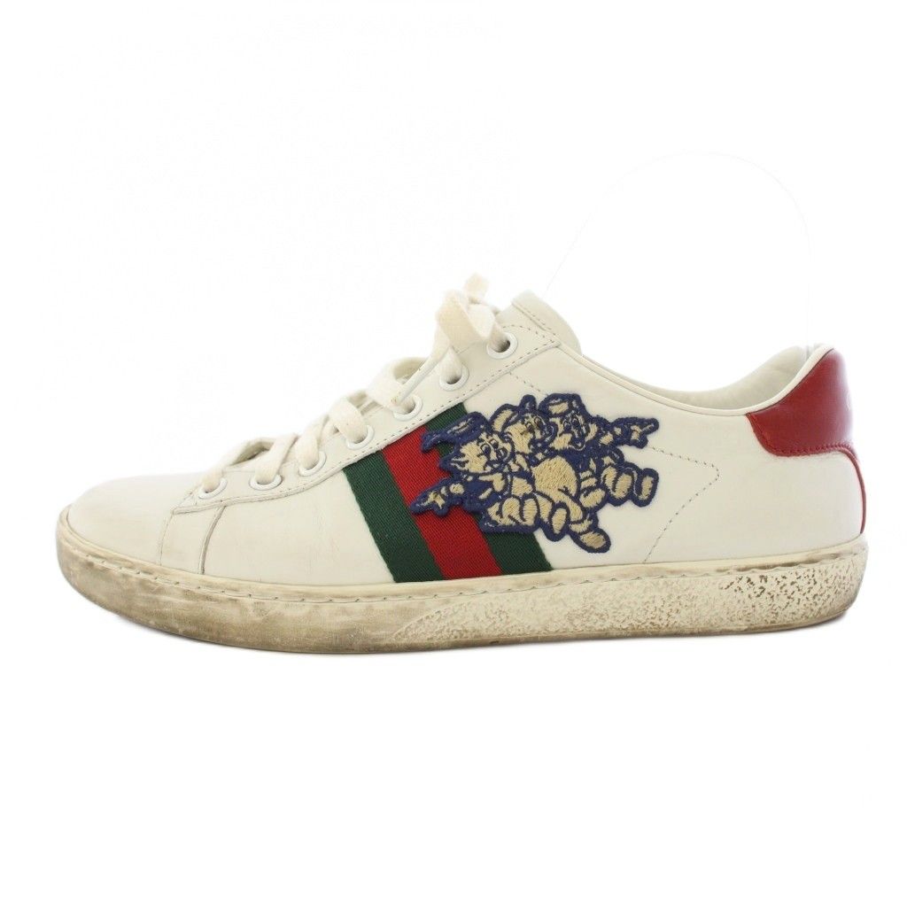 Gucci Sherry Line Ace Sneakers Leather Shoes Three Little Pigs Embroidery