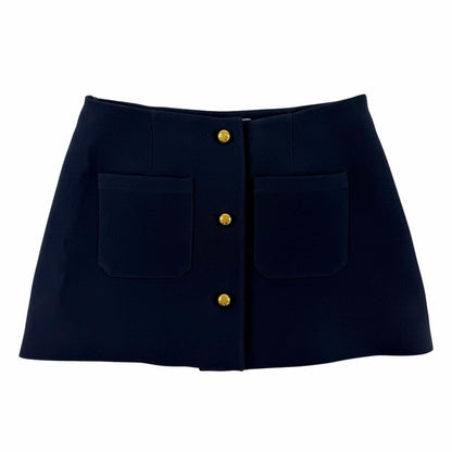 Prada Wool Silk Logo Buttoned Mini Skirt Navy 38