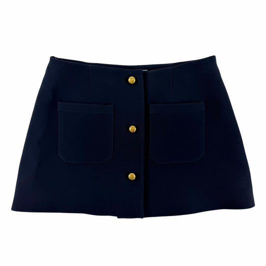 Prada Wool Silk Logo Buttoned Mini Skirt Navy 38