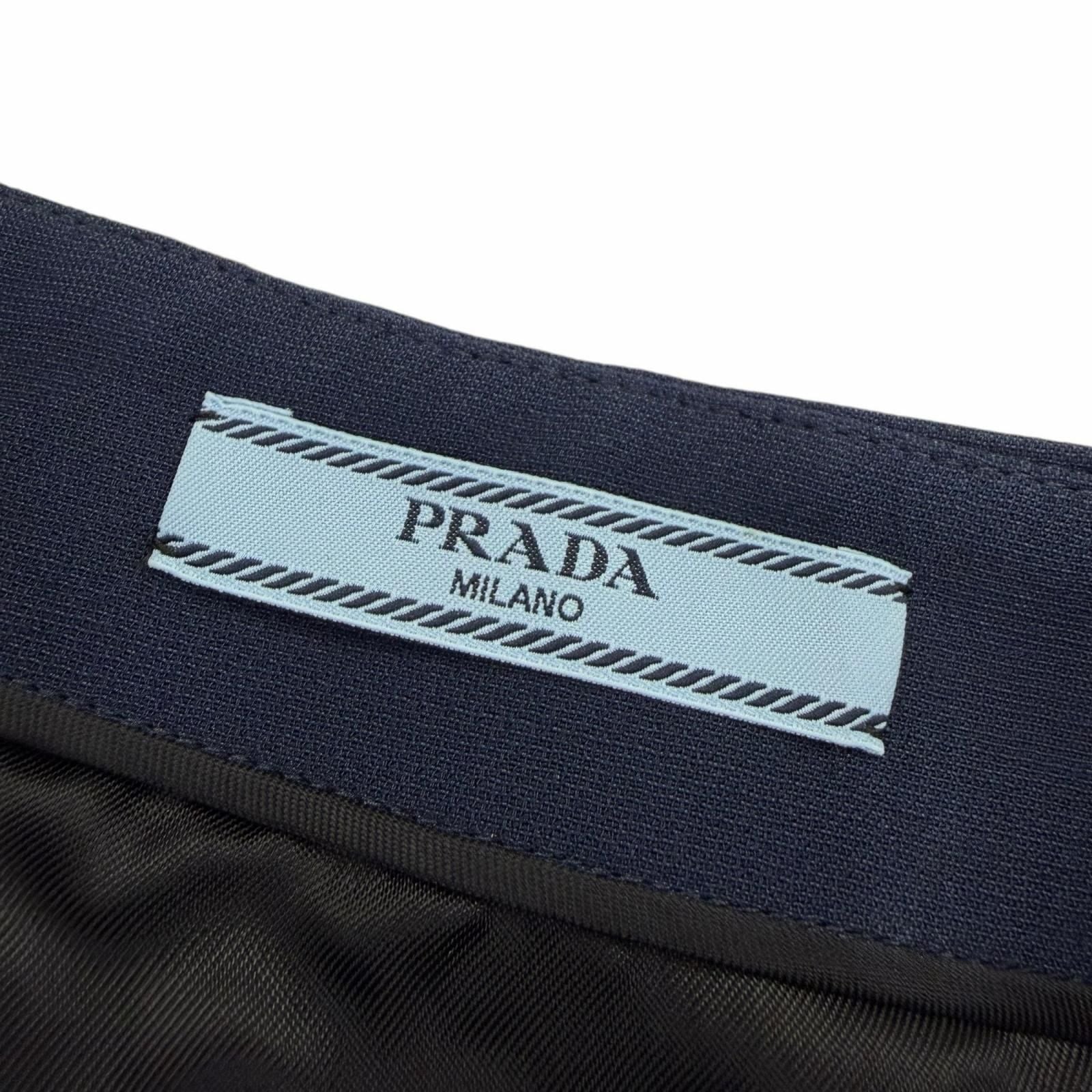 Prada Wool Silk Logo Buttoned Mini Skirt Navy 38 — view 7