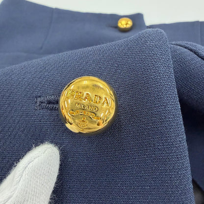 Prada Wool Silk Logo Buttoned Mini Skirt Navy 38 — view 6