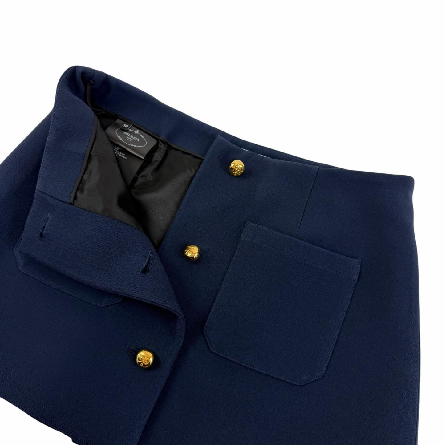 Prada Wool Silk Logo Buttoned Mini Skirt Navy 38 — view 4