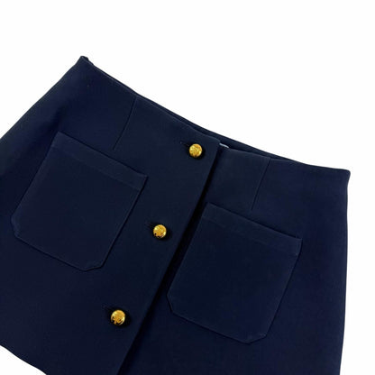 Prada Wool Silk Logo Buttoned Mini Skirt Navy 38 — view 3