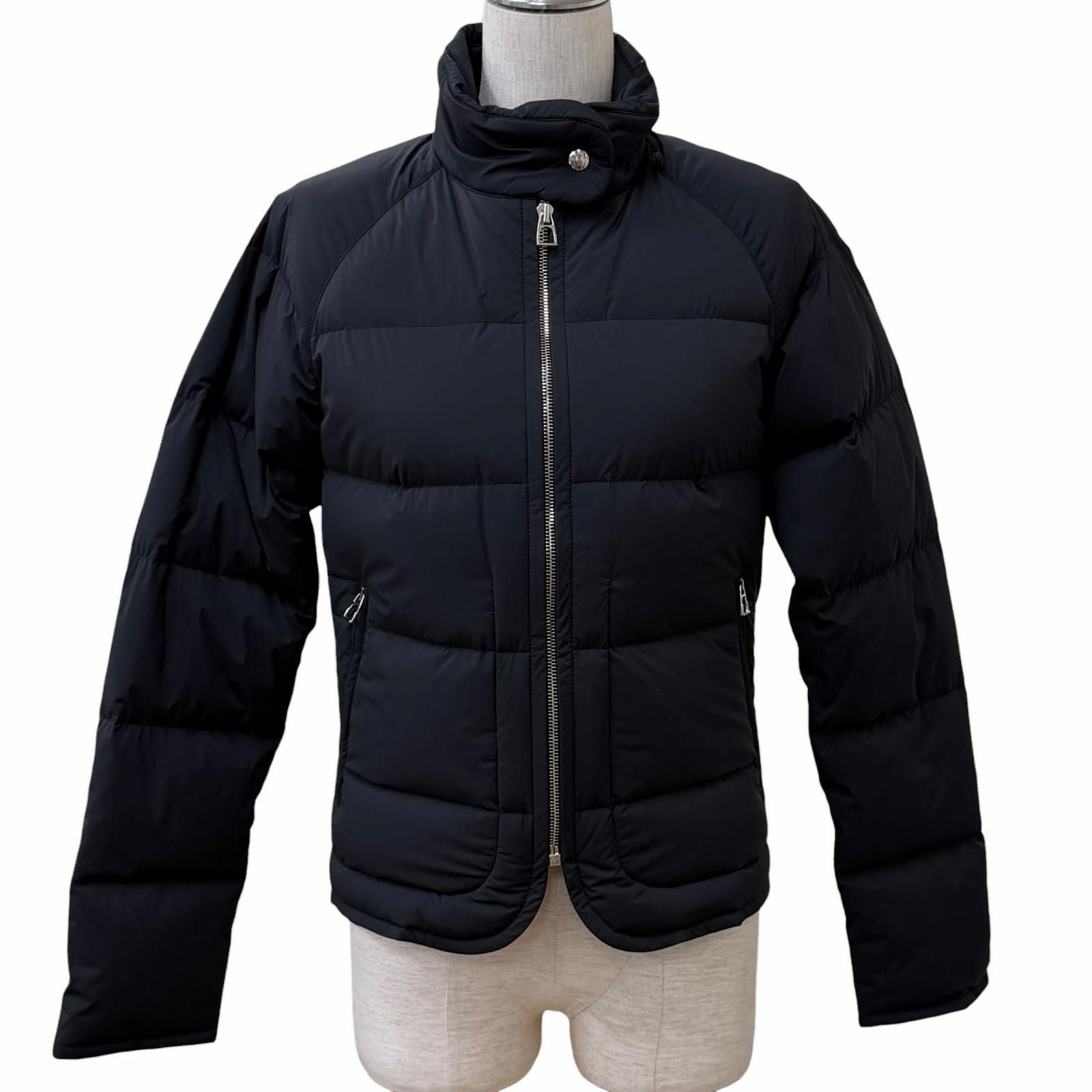 Hermes Down Series Button Stand Color Zip Up Jacket Black XS
