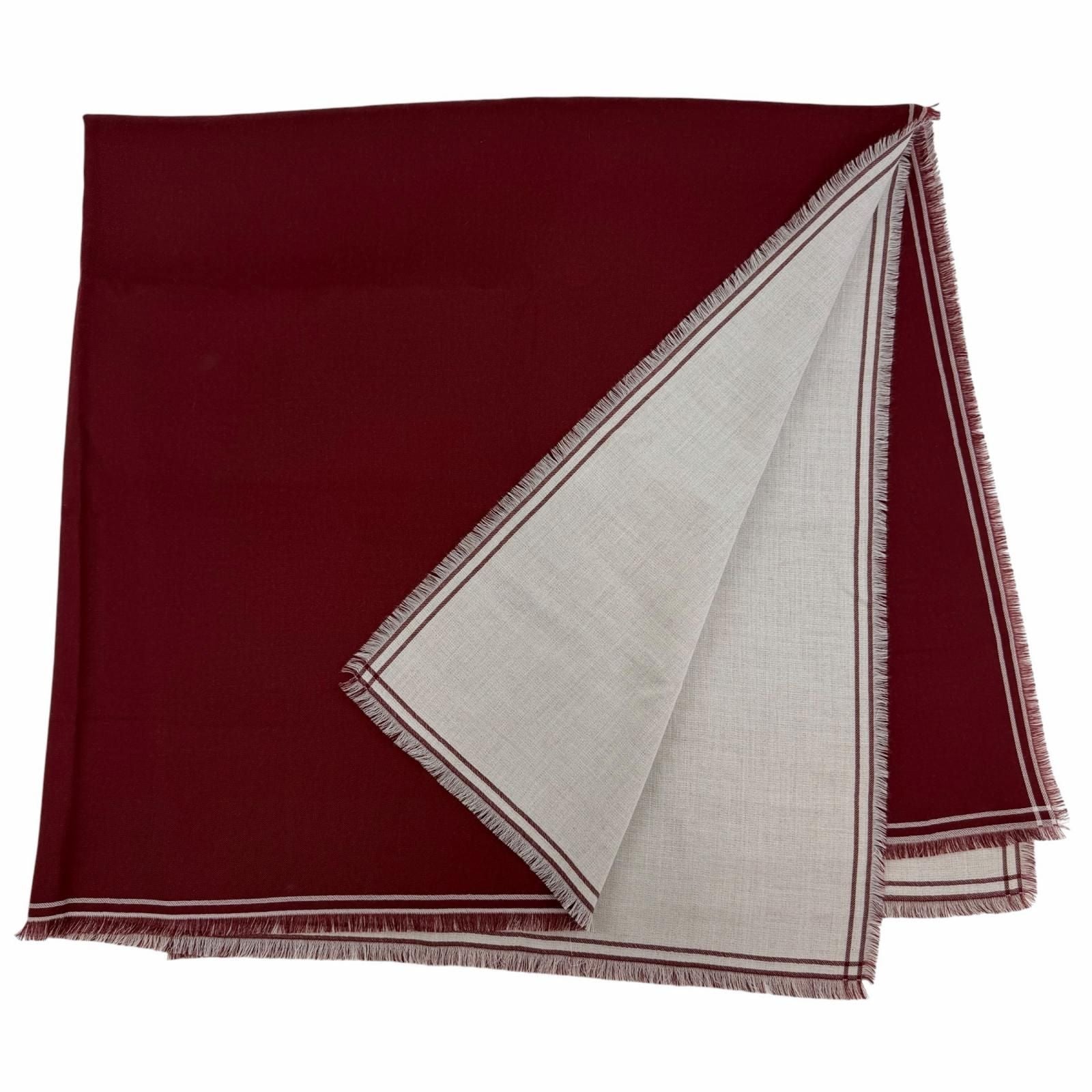 Hermes Carre Geant Cashmere Large Shawl with Fringe Scarf Bordeaux Off White — view 2