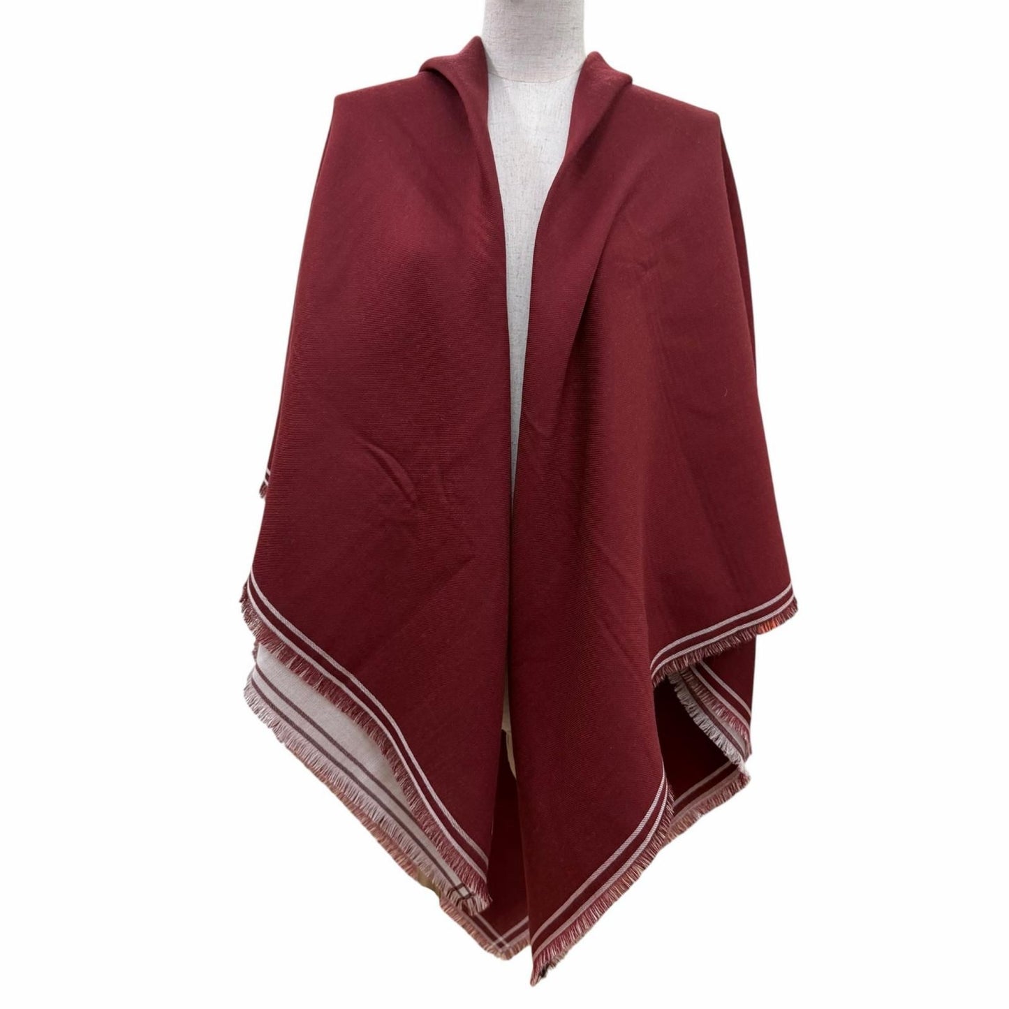 Hermes Carre Geant Cashmere Large Shawl with Fringe Scarf Bordeaux Off White — view 3