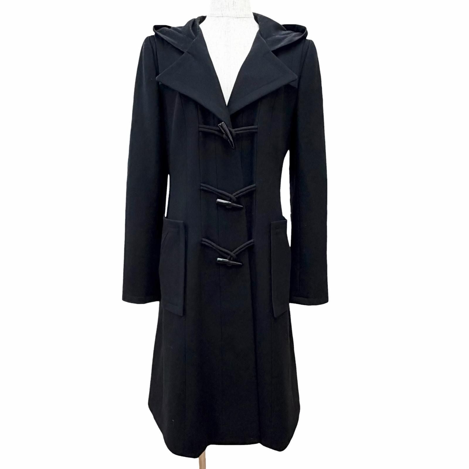 Chanel Wool CC Logo Toggle Button Duffle Coat Black 38