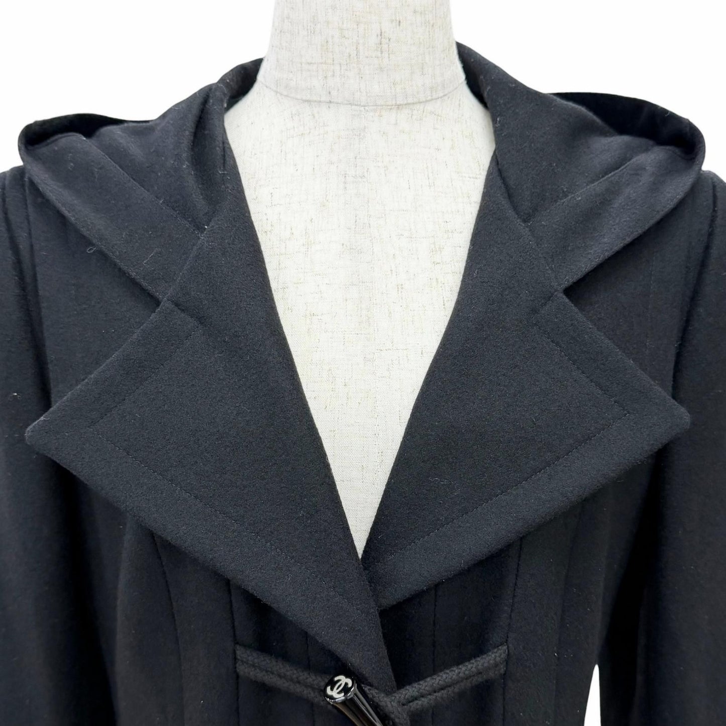 Chanel Wool CC Logo Toggle Button Duffle Coat Black 38 — view 4