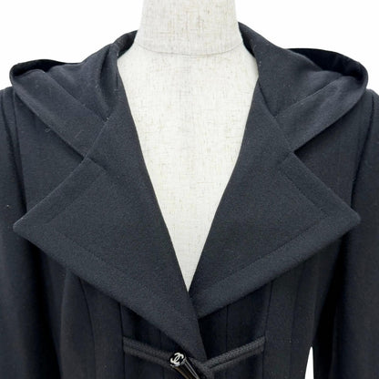 Chanel Wool CC Logo Toggle Button Duffle Coat Black 38 — view 4
