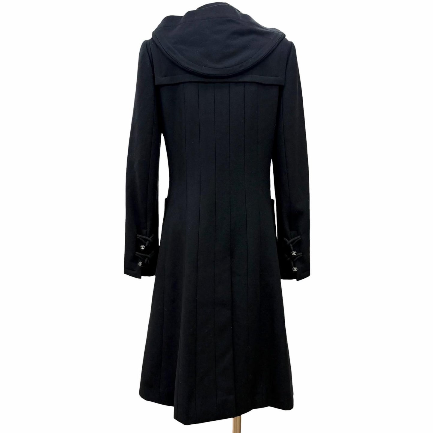 Chanel Wool CC Logo Toggle Button Duffle Coat Black 38 — view 3