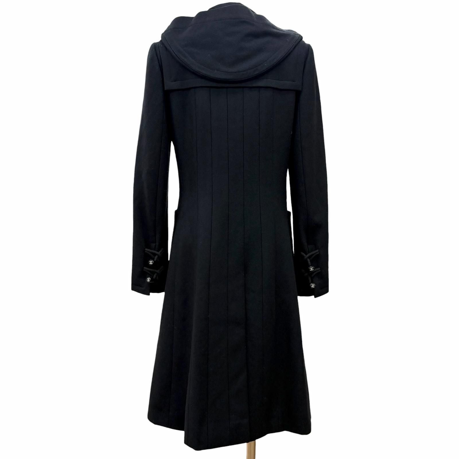 Chanel Wool CC Logo Toggle Button Duffle Coat Black 38 — view 3
