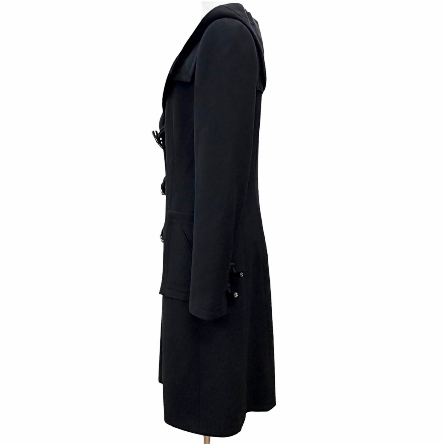 Chanel Wool CC Logo Toggle Button Duffle Coat Black 38 — view 2