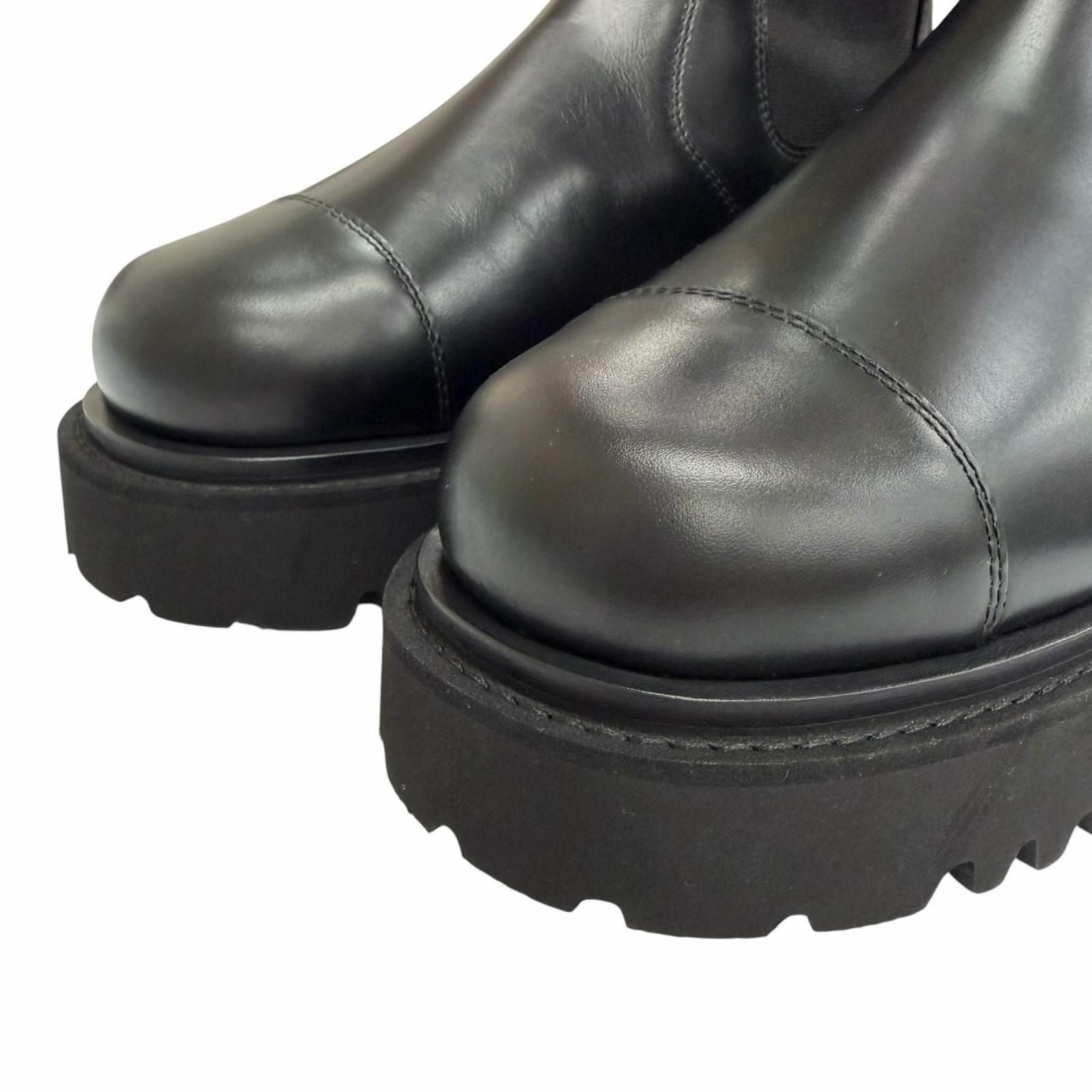 Chanel CC Logo Side Gore Leather Long Boots Thick Sole Black 38 Silhouette — view 7