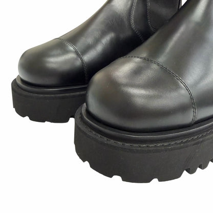 Chanel CC Logo Side Gore Leather Long Boots Thick Sole Black 38 Silhouette — view 7