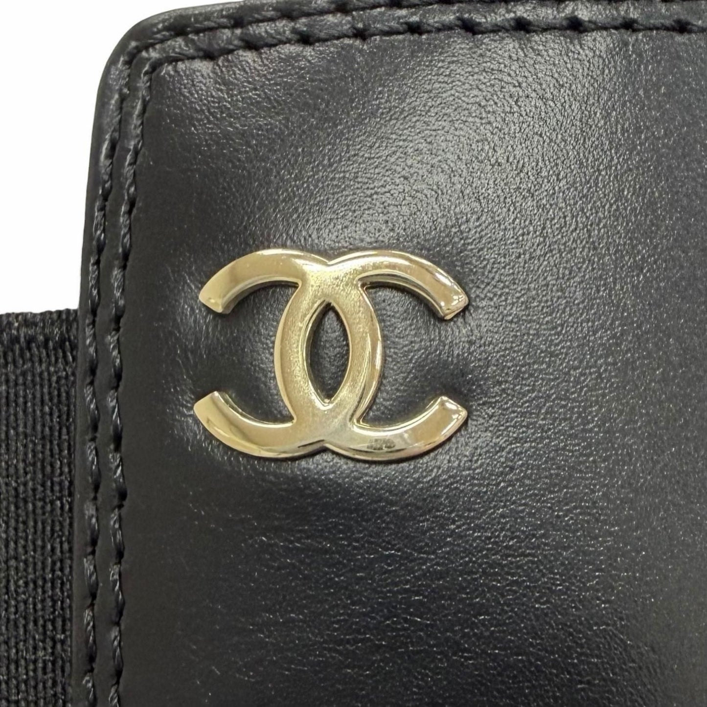 Chanel CC Logo Side Gore Leather Long Boots Thick Sole Black 38 Silhouette — view 9