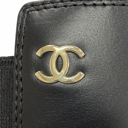 Chanel CC Logo Side Gore Leather Long Boots Thick Sole Black 38 Silhouette — view 9