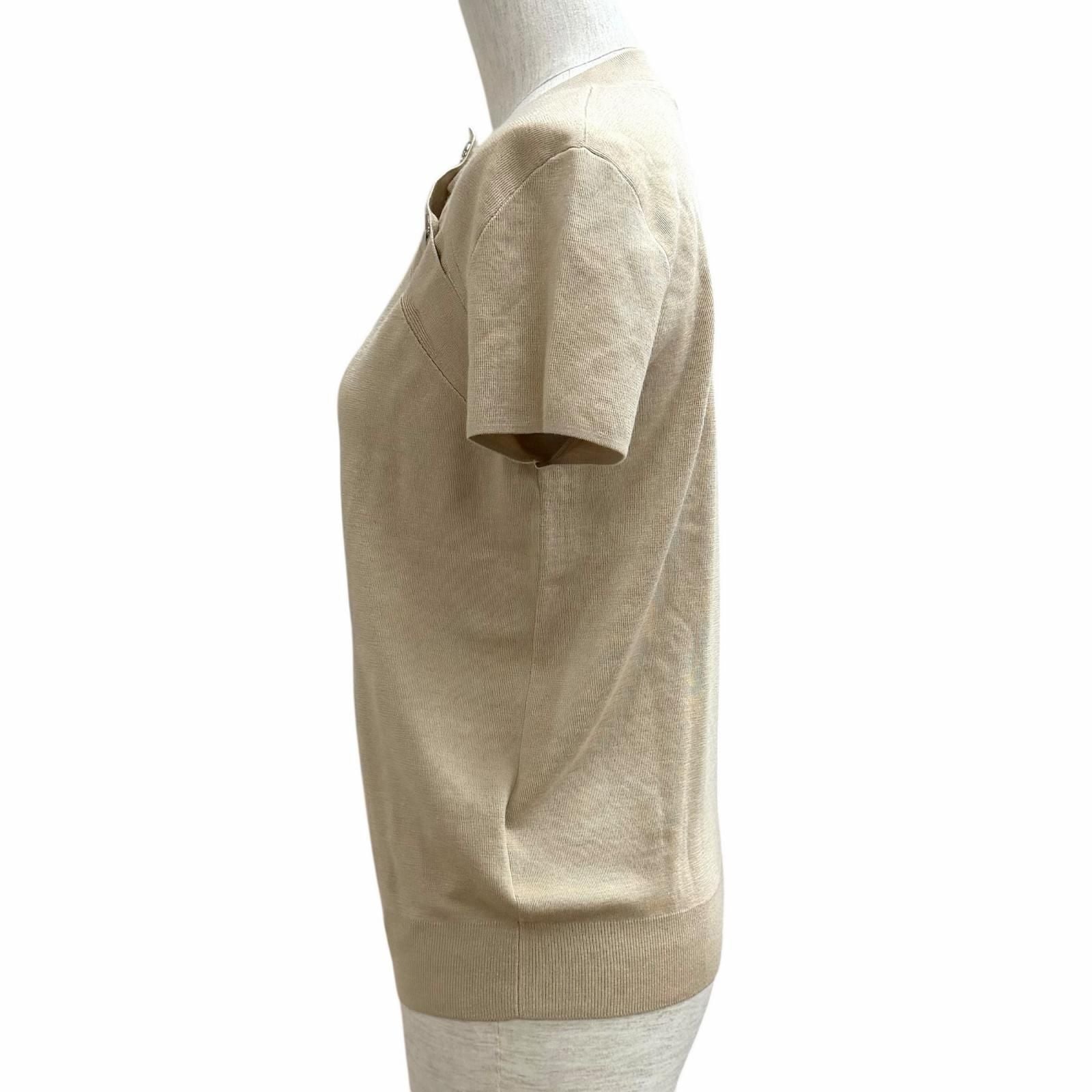 Hermes Cashmere Silk Blend Exlibris Short Sleeve Knit Beige 38 Sweater — view 3