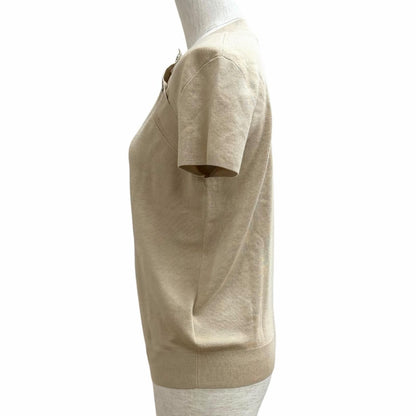 Hermes Cashmere Silk Blend Exlibris Short Sleeve Knit Beige 38 Sweater — view 3