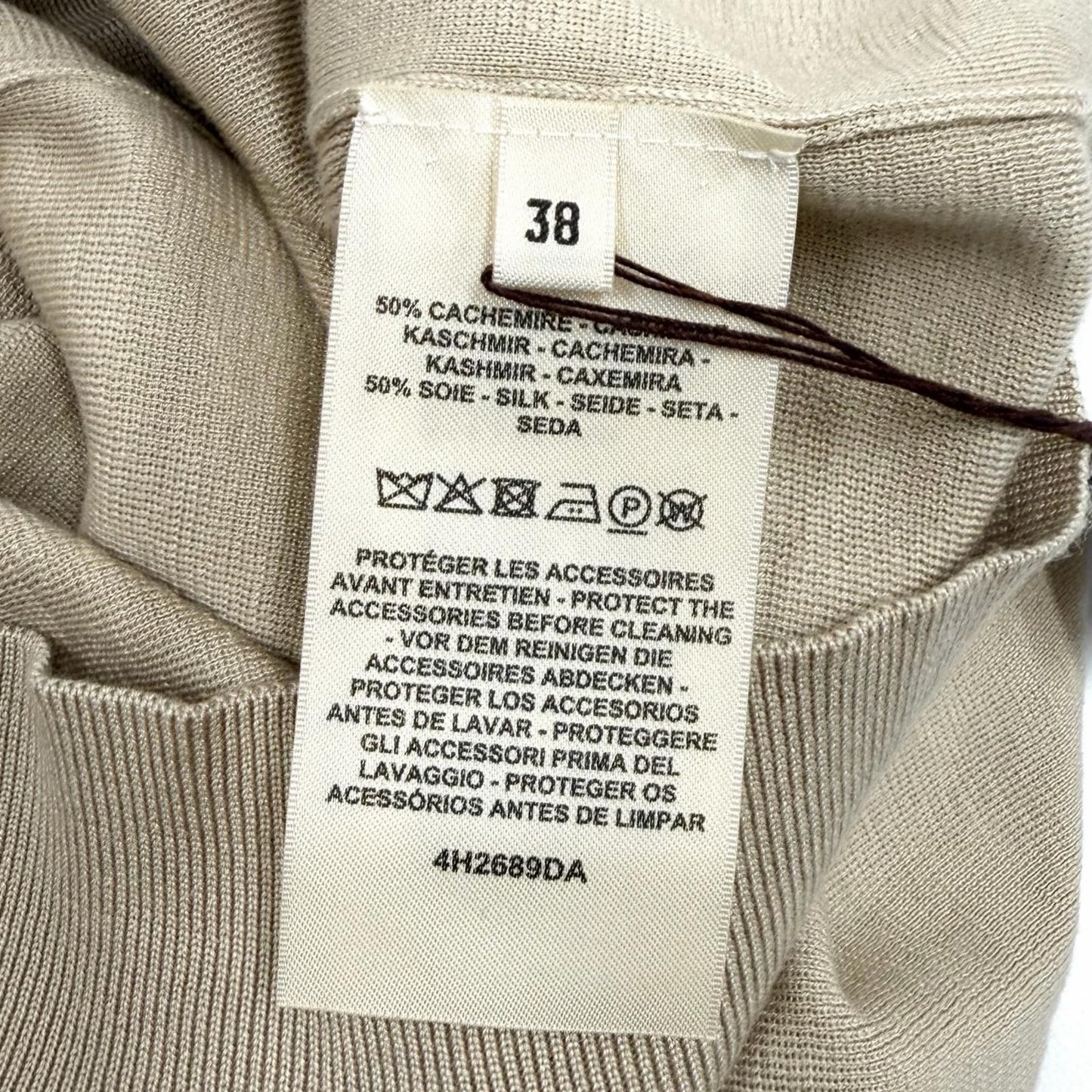 Hermes Cashmere Silk Blend Exlibris Short Sleeve Knit Beige 38 Sweater — view 8