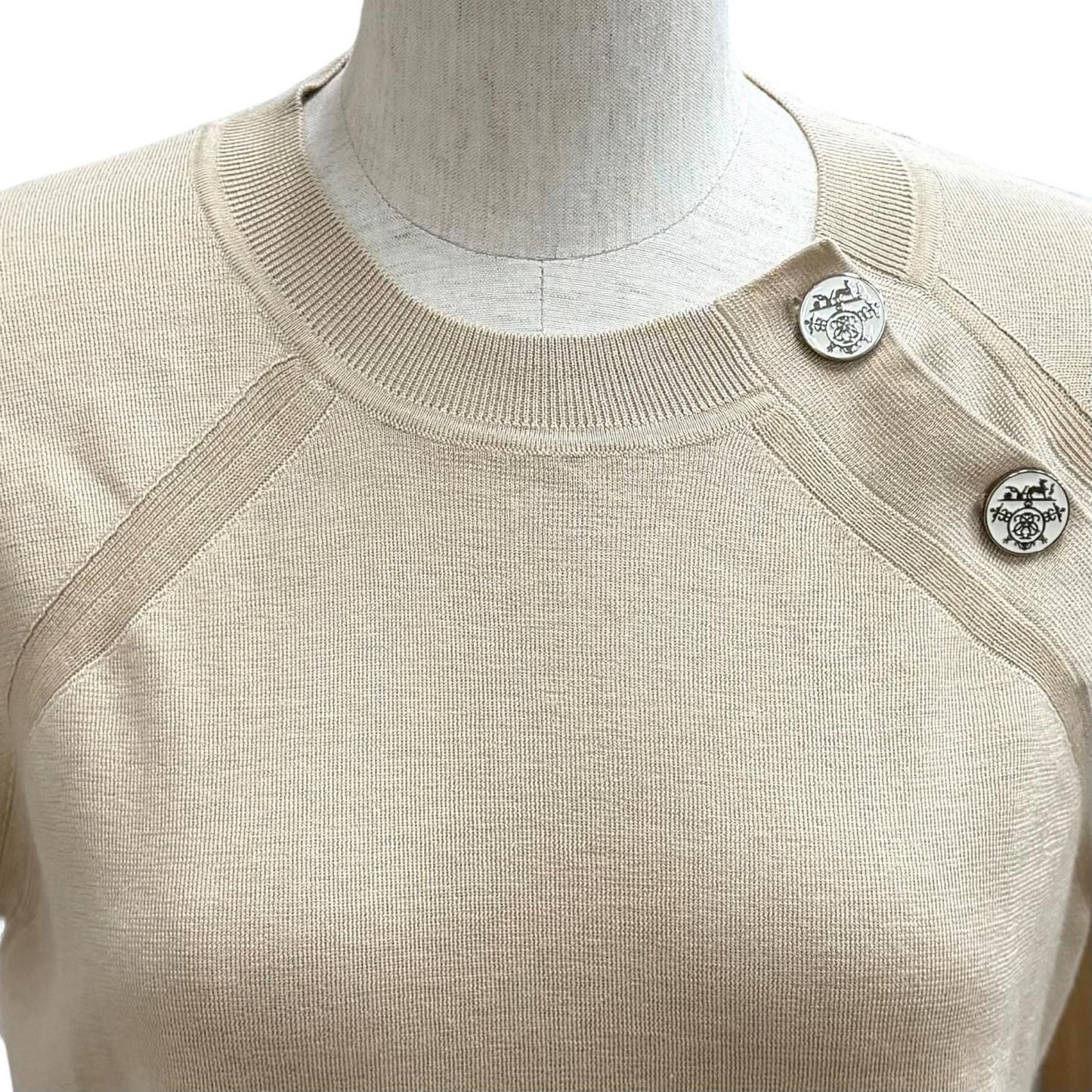 Hermes Cashmere Silk Blend Exlibris Short Sleeve Knit Beige 38 Sweater — view 5