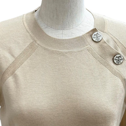 Hermes Cashmere Silk Blend Exlibris Short Sleeve Knit Beige 38 Sweater — view 5