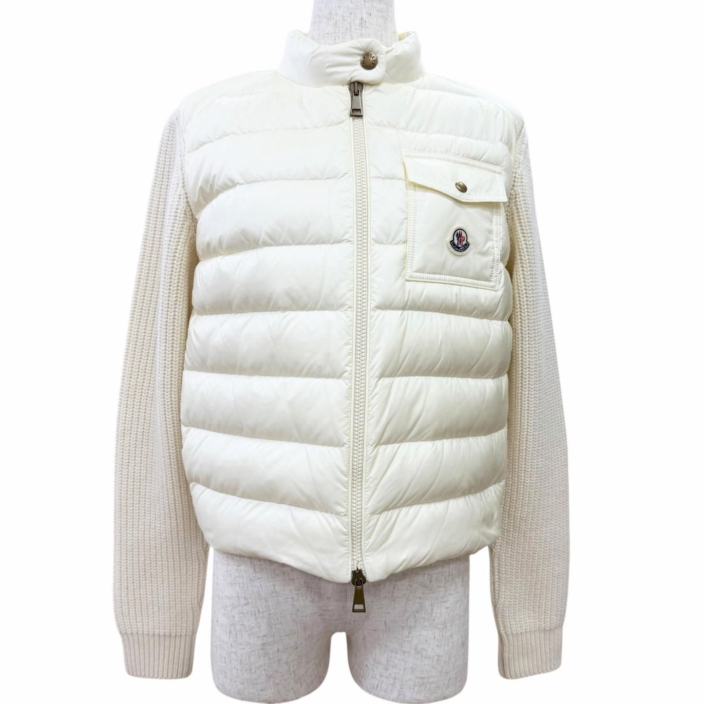 Moncler Cardigan Tricot Cashmere Blend Logo Patch Down Jacket Contrast Zip UP