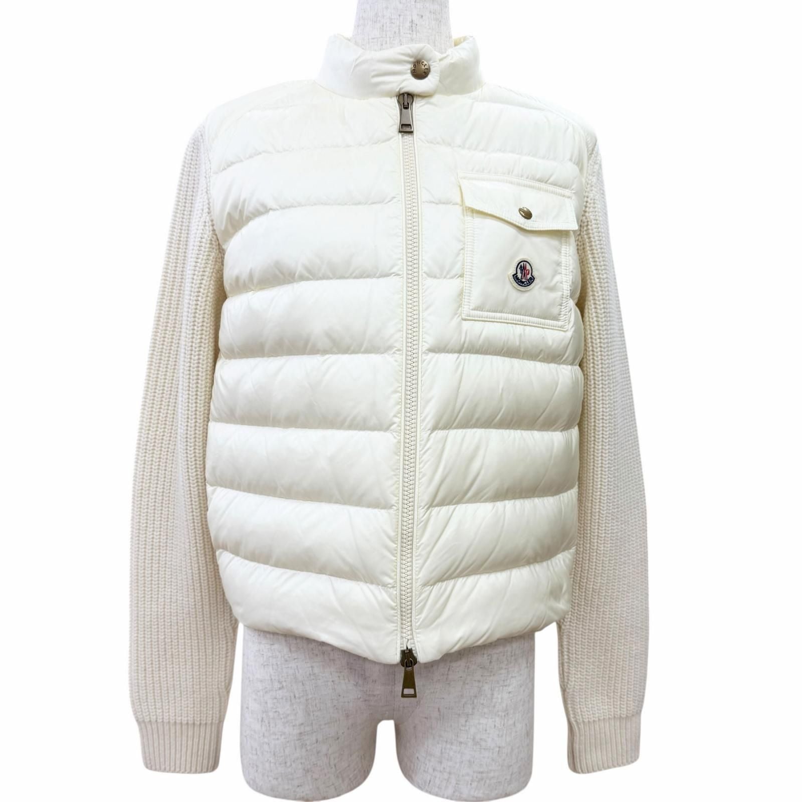 Moncler Cardigan Tricot Cashmere Blend Logo Patch Down Jacket Contrast Zip UP