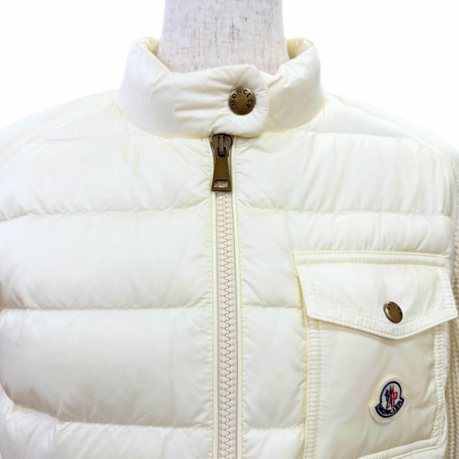 Moncler Cardigan Tricot Cashmere Blend Logo Patch Down Jacket Contrast Zip UP — view 4