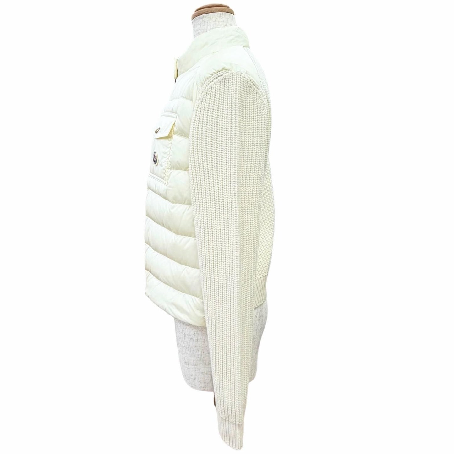 Moncler Cardigan Tricot Cashmere Blend Logo Patch Down Jacket Contrast Zip UP — view 2