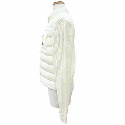 Moncler Cardigan Tricot Cashmere Blend Logo Patch Down Jacket Contrast Zip UP — view 2