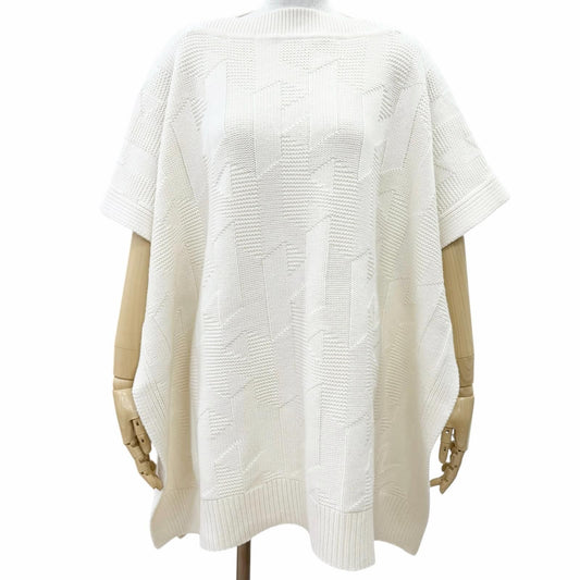 Hermes Virgin Wool 100% Motif Knit Poncho Ivory 34 Recommended