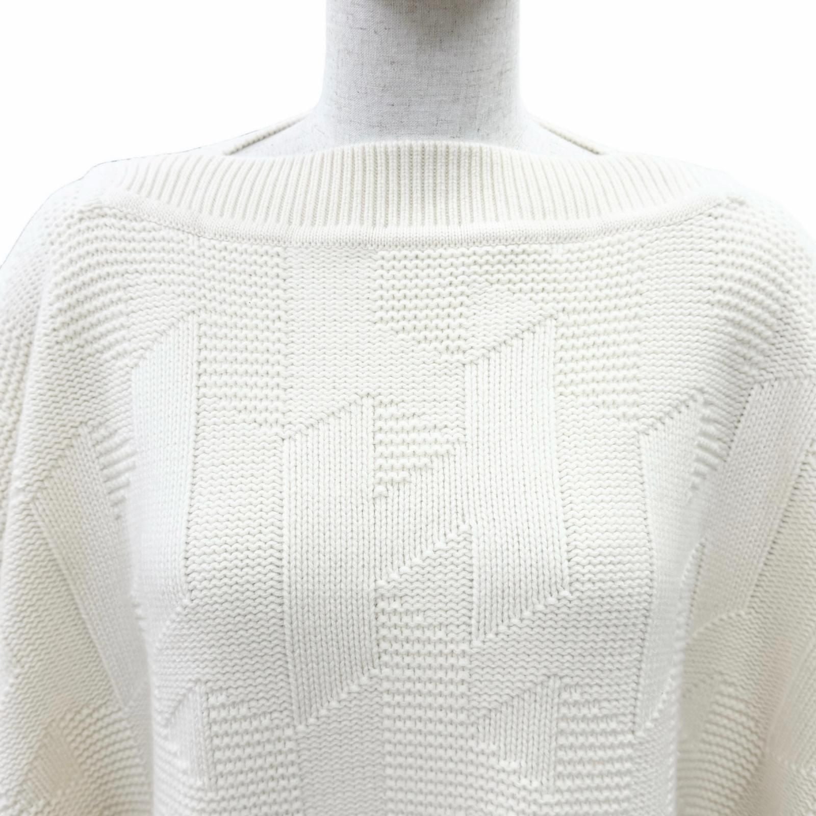 Hermes Virgin Wool 100% Motif Knit Poncho Ivory 34 Recommended — view 4