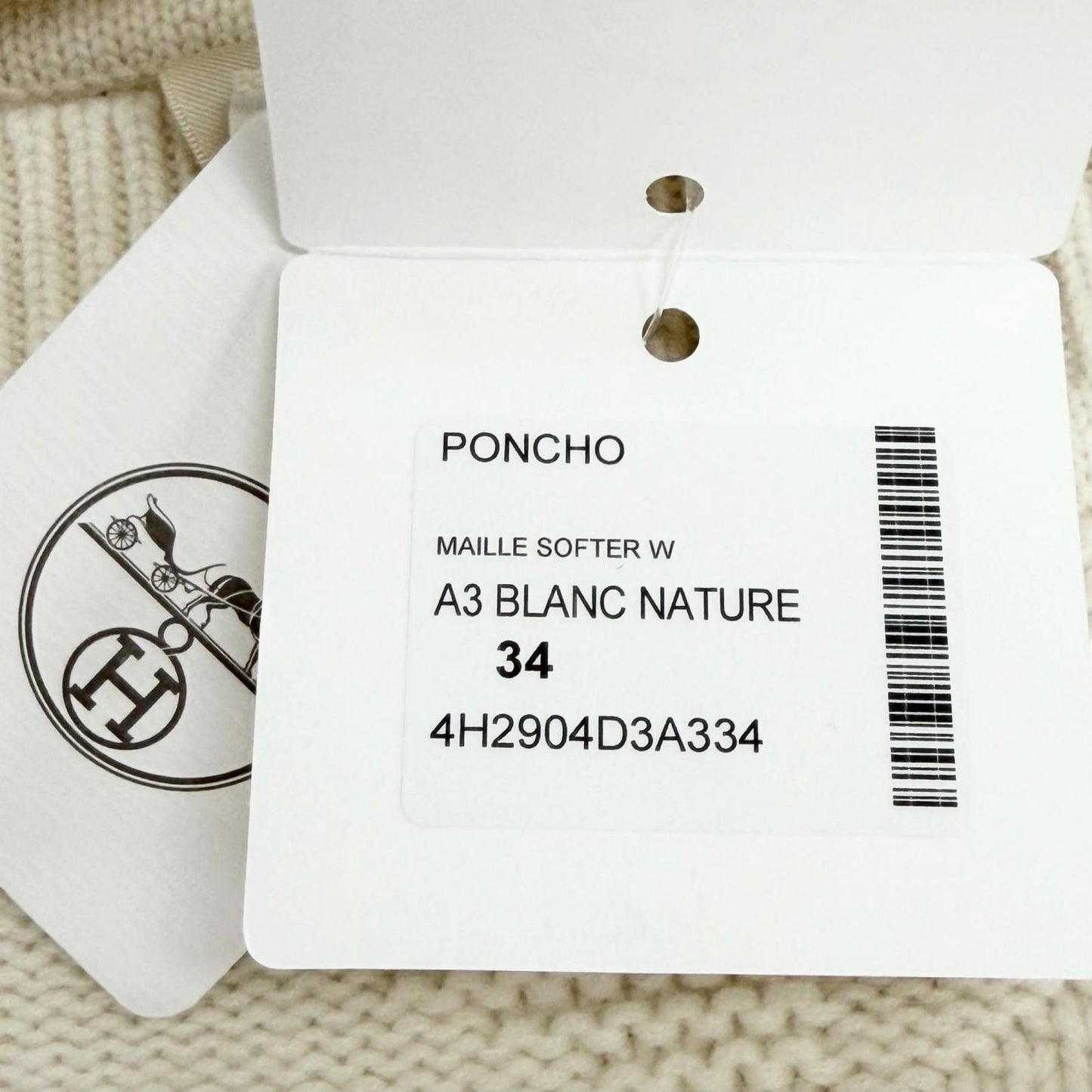 Hermes Virgin Wool 100% Motif Knit Poncho Ivory 34 Recommended — view 7