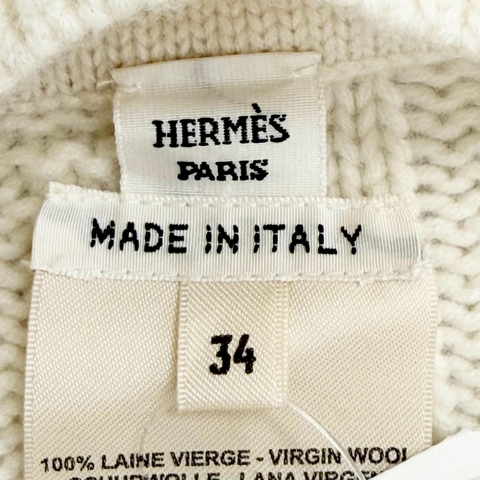 Hermes Virgin Wool 100% Motif Knit Poncho Ivory 34 Recommended — view 5