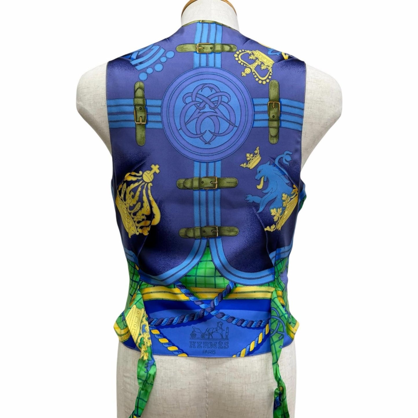 Hermes Vintage Silk Cut Replacement Horse Formal Dress Logo Button Quilted Vest — view 4