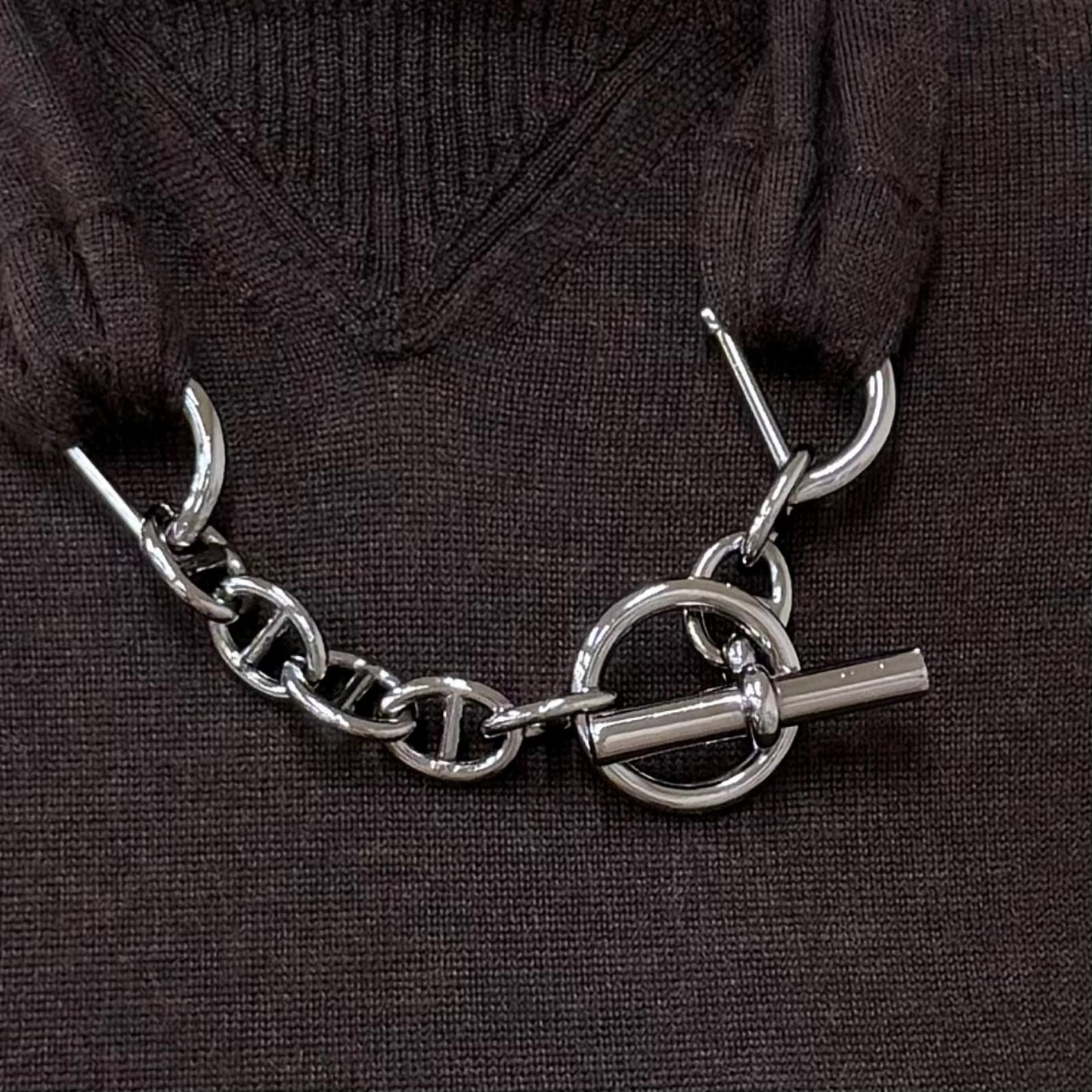 Hermes Cashmere Silk Blend with Chaine D'ancre Chain a Line Knit Long Dress — view 5
