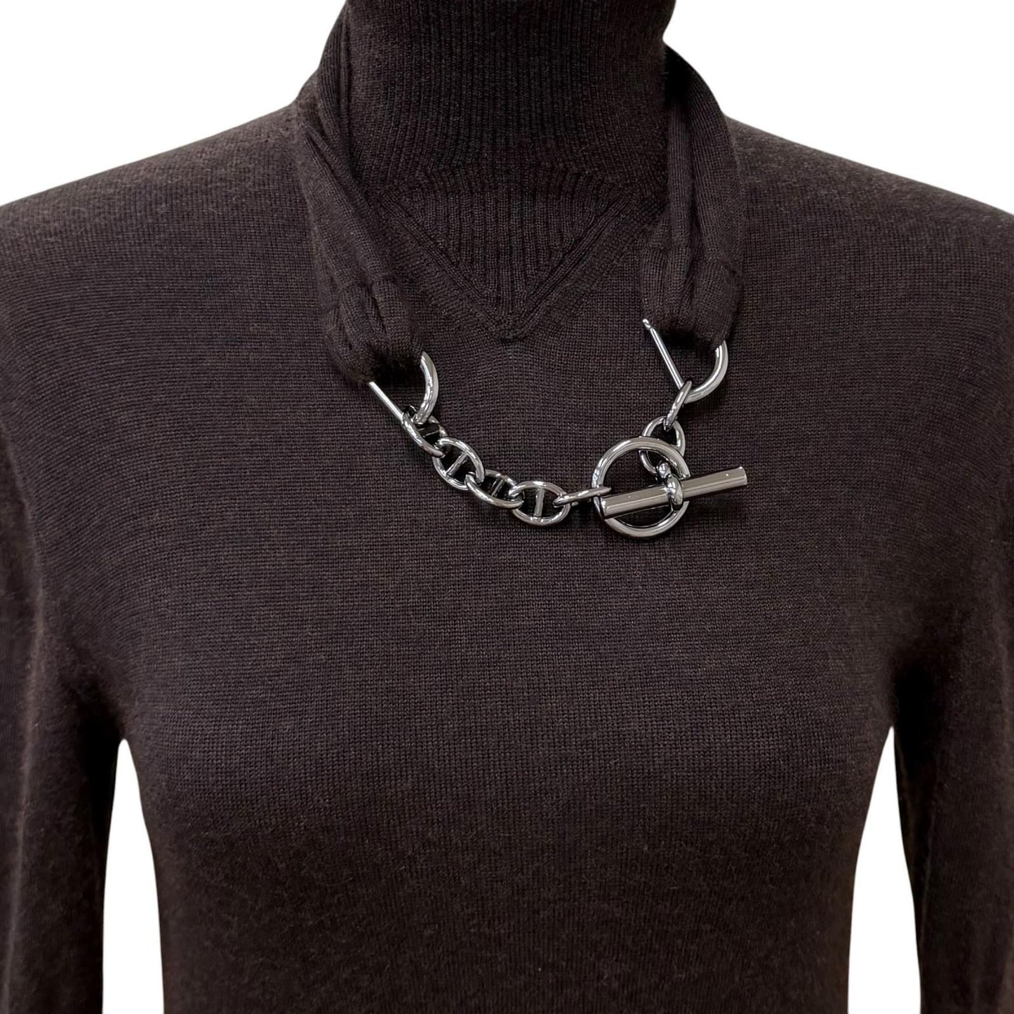 Hermes Cashmere Silk Blend with Chaine D'ancre Chain a Line Knit Long Dress — view 4