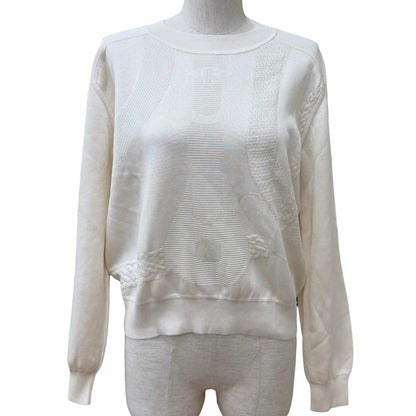 Hermes Silk Blend Coaching Crew Neck Long Sleeve Top Off White 38