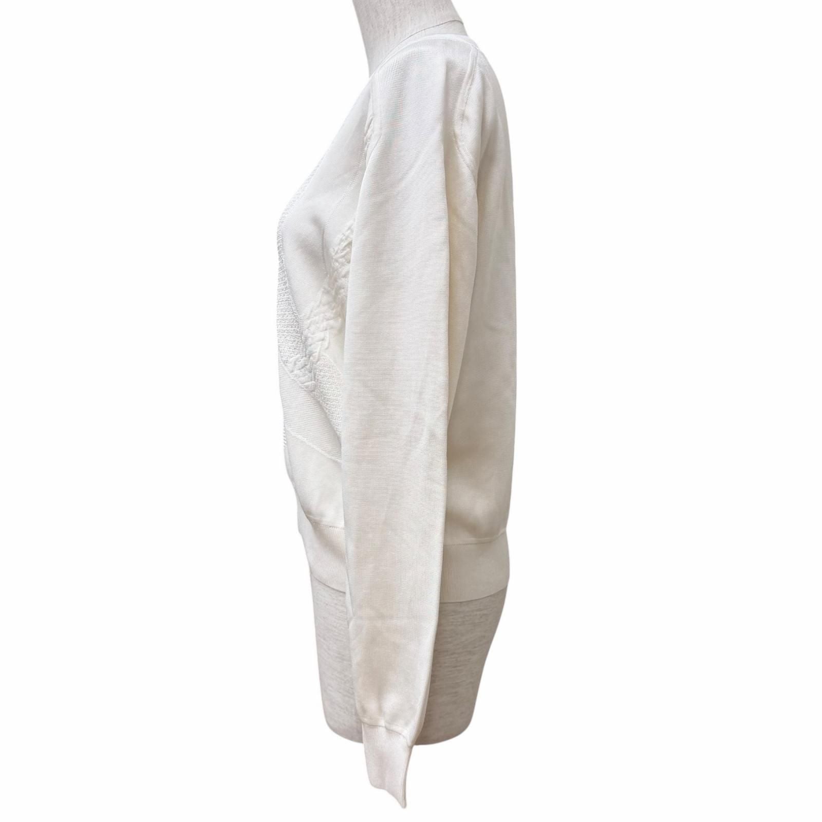 Hermes Silk Blend Coaching Crew Neck Long Sleeve Top Off White 38 — view 2