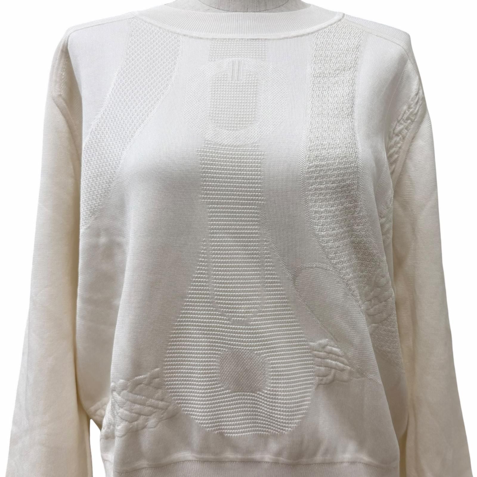 Hermes Silk Blend Coaching Crew Neck Long Sleeve Top Off White 38 — view 5