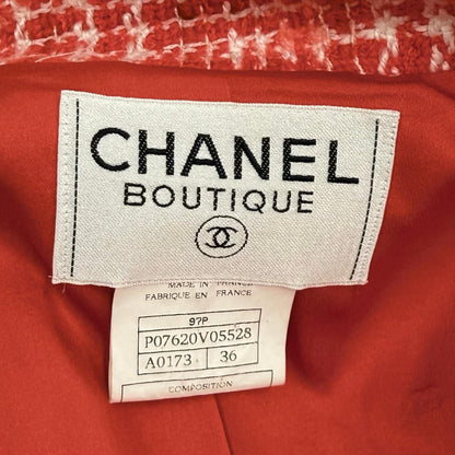 Chanel Vintage Wool Mohair Blend CC Logo Button Tweed Coat Red White 36 — view 7